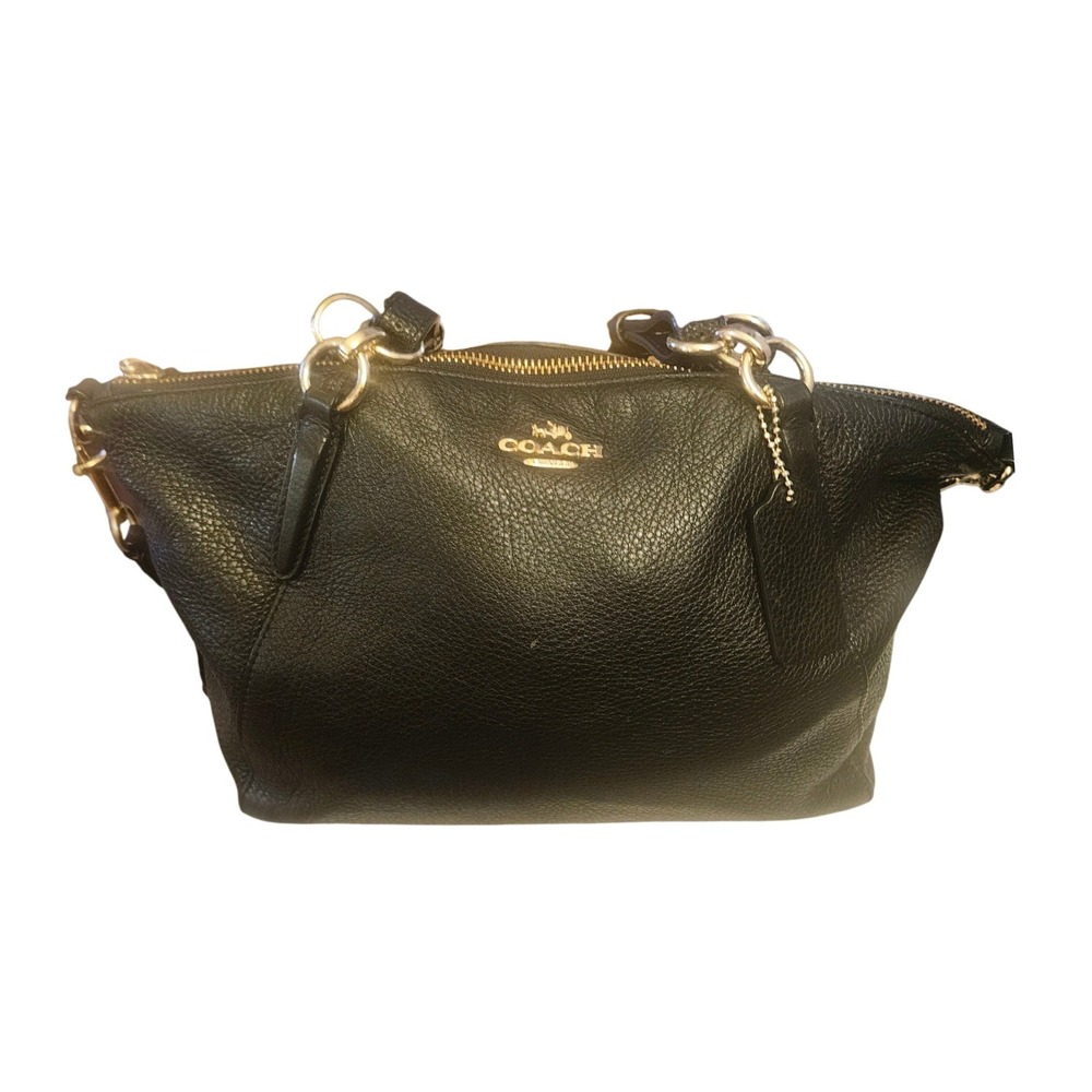 Coach Kelsey Satchel Black Pebbled Leather Shoulder Bag Gold Hardware F36675